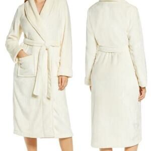 WAMSUTTA Unisex White Shawl Collar Tie Belt Plush Bath Robe Pockets Small Medium